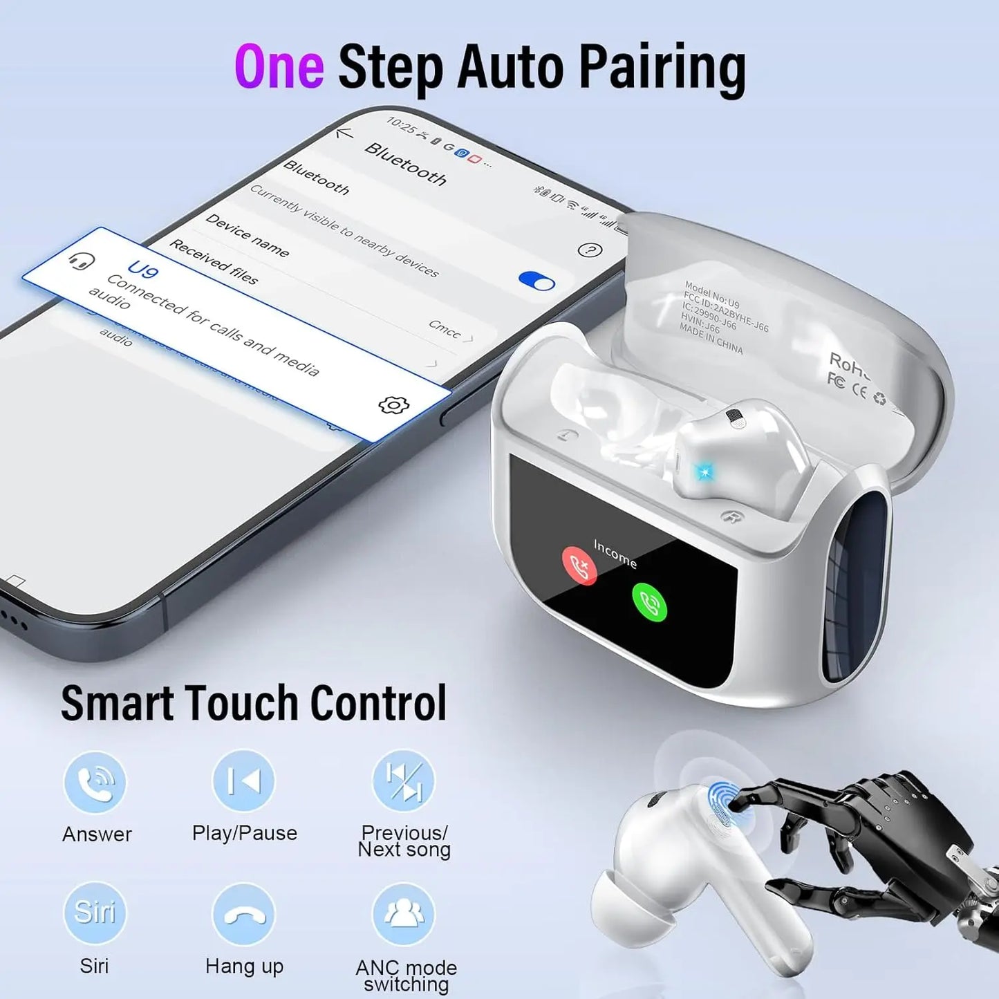 Huien 076D Pro True Wireless Earbuds: ANC, ENC, Touch Screen, Gaming